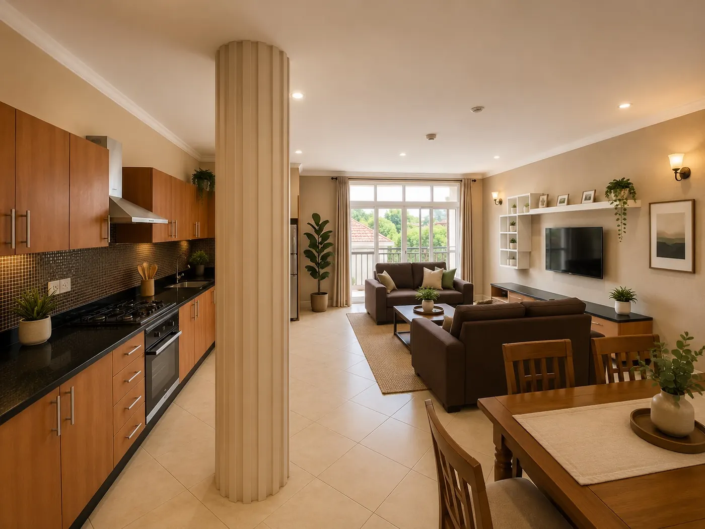 Modern open-plan kitchen with breakfast counter