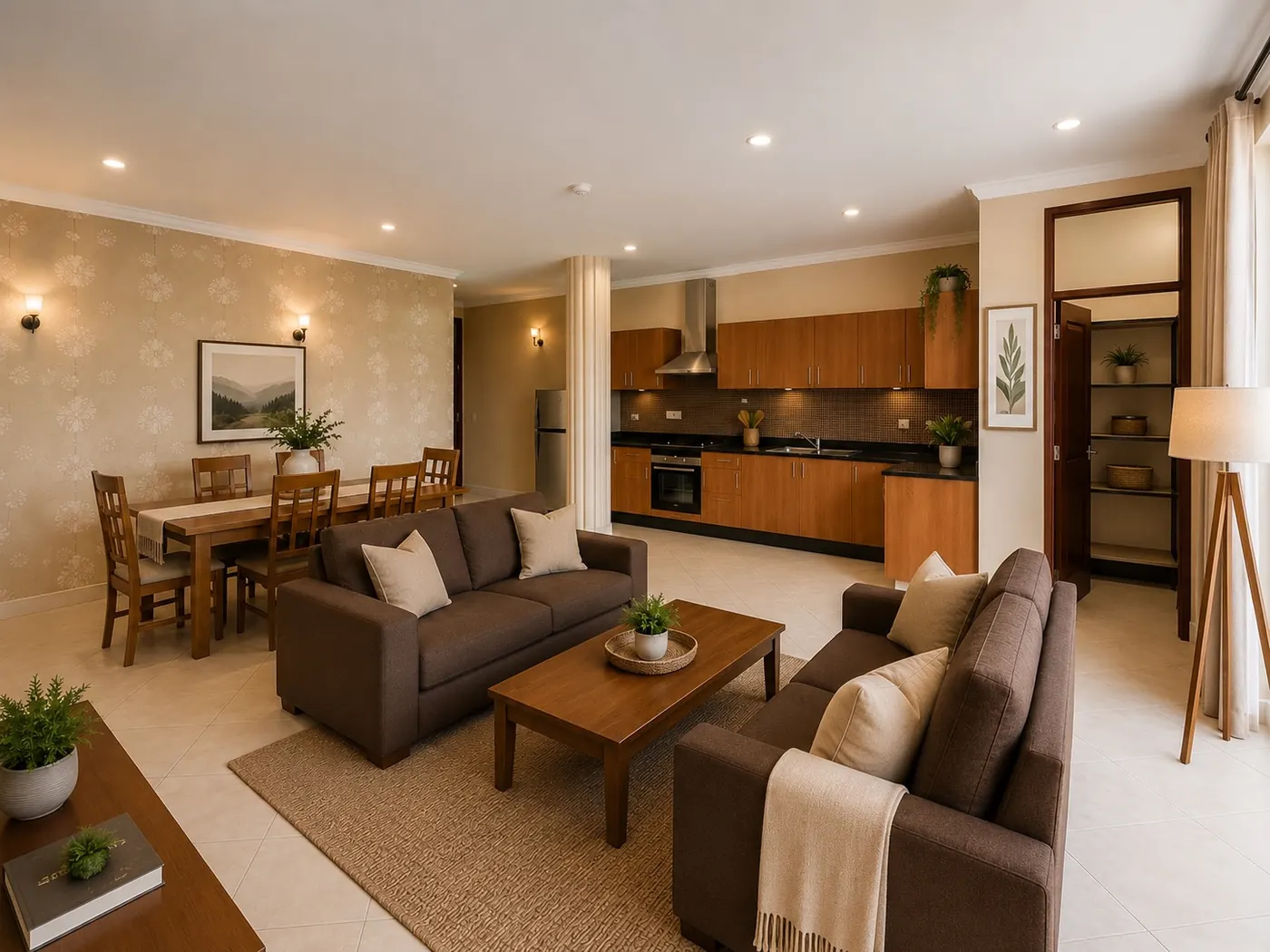 Furnished living room with twin sofas