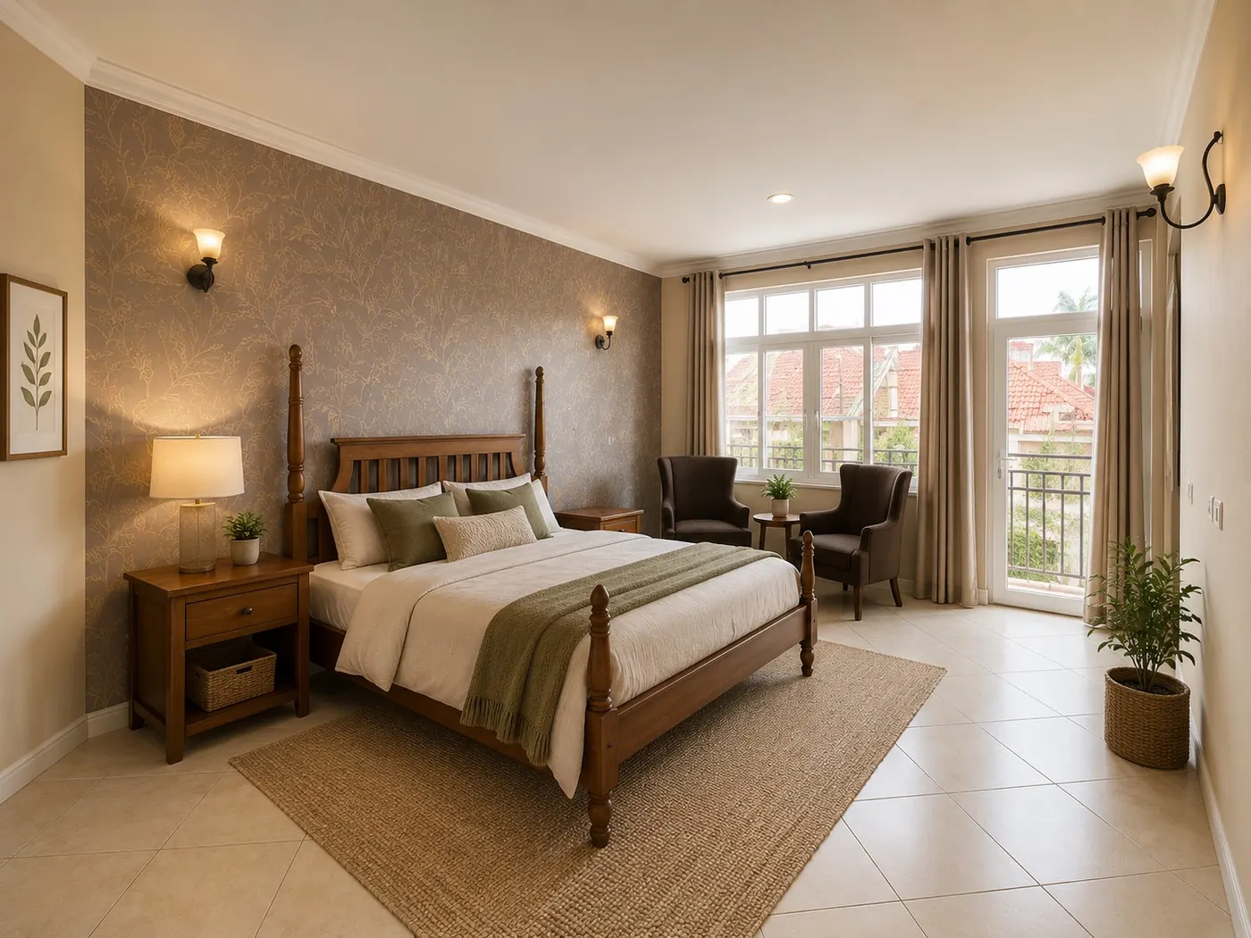 Master bedroom opening onto a private balcony